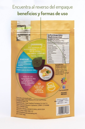 Imagen 5 de 7 de Jengibre Orgánico En Polvo Superfood Leafy 3 Pack 600 Gramos