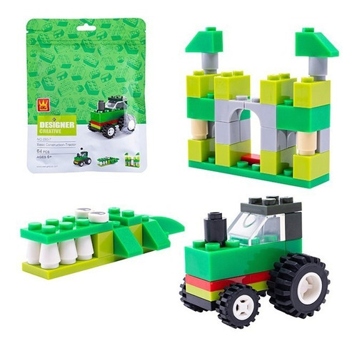 Tractor Mini 3 En 1 Bloques Conectables Wange 3 Figuras