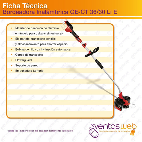 Imagen 6 de 7 de Bordeadora Inalambrica 9000rpm Corte 30cm Einhell 2 Baterias