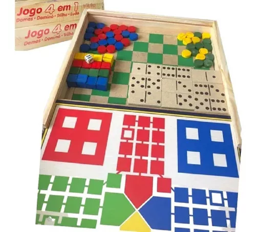 Jogo 4 Em 1 - Jogos De Tabuleiro Dominó Damas Trilha Ludo