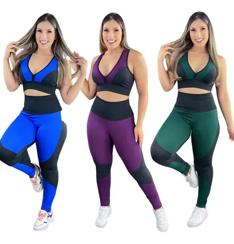 3 Conjunto Calça Legging E Top Moda Fitness Feminina Atacado