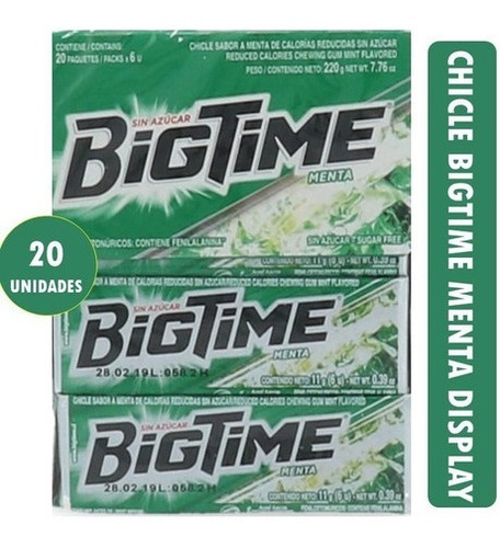 Chicle Bigtime Menta Caja 20 Unidades