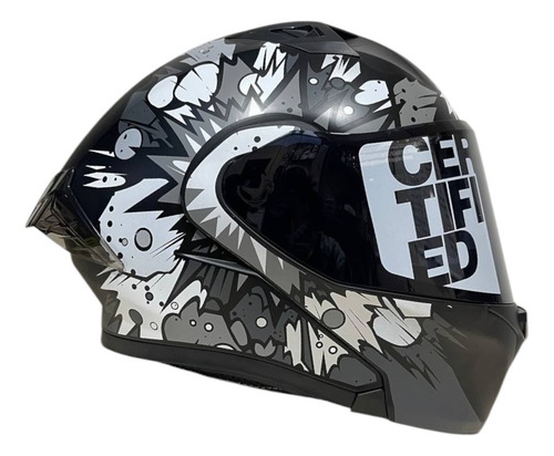 Casco Ich Abatible Comic Boom Mate Gris Para Motos