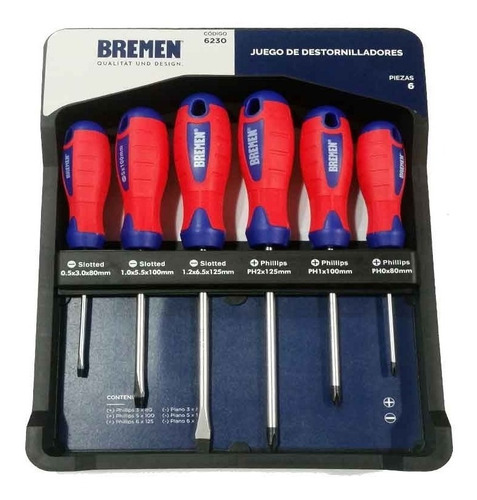 Juego Set Kit Destornillador Bremen 6 Piezas Plano Philips