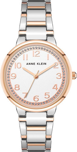 Reloj Mujer Anne Klein Cristal Mineral 32 Mm Ak/3779svrt Color De La Correa Plateado Color Del Bisel Rosa/dorado Color Del Fondo Rosa Dorado