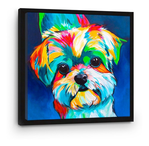 Cuadro Moderno Enmarcado Ingles Cachorro De Colores 70x70cm