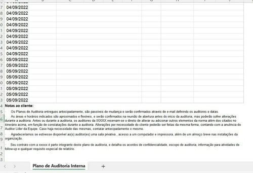 Planilha Plano De Auditoria