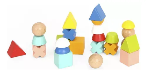 Bloques Madera Apilables Formas Geométricas + Patrones