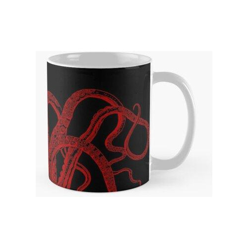 Taza Ilustración De Tentáculos De Pulpo Vintage Rojo Calidad