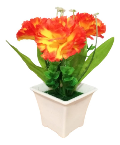 Flor Artificial Clavel Planta Con Maceta En Naranja