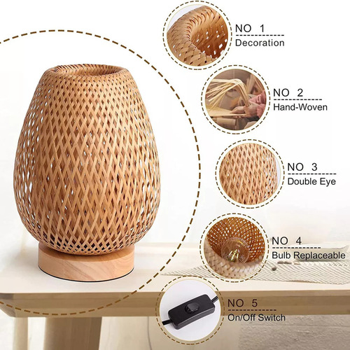 Candeeiro De Mesa De Bambu Retro Candeeiro De Cabeceira