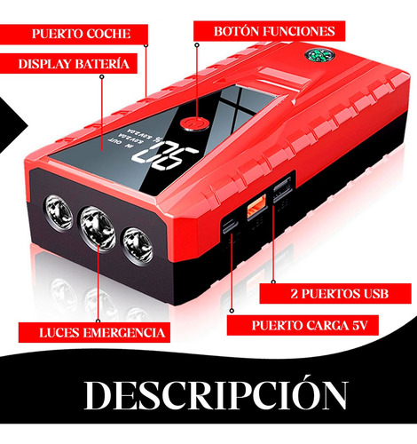 Arrancador Cargador Portatil Bateria Auto Lancha Led Luz Usb