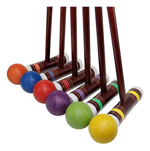 Juegoal Six Player Deluxe Croquet Set Con Mazos De Madera, B