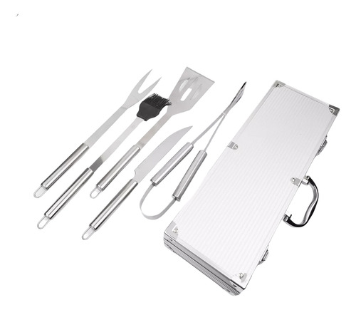 Kit Churrasco De Inox Com 5 Peças Com Maleta Profissional