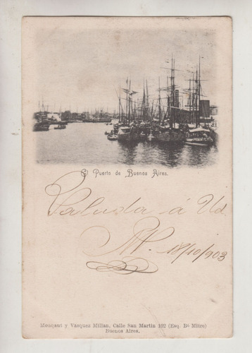 1903 Buenos Aires Postal Monqaut Vista Del Puerto Vintage