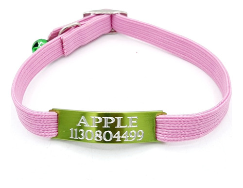 Chapita Gato Verde Manzana! + Collar 1 Cm Elastizado Rosa