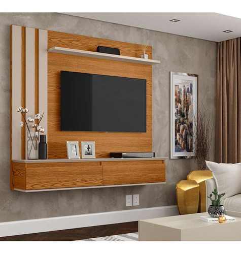 Painel Para Tv Até 46 Polegadas Trend Cumaru E Off White Cor Marrom