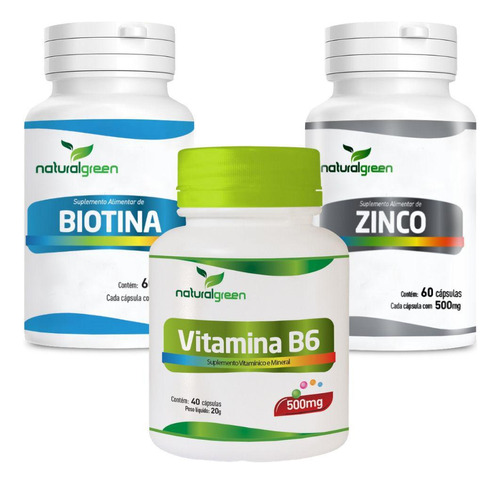 Combo Biotina + Vitamina B6 + Zinco Cápsulas Natural Green