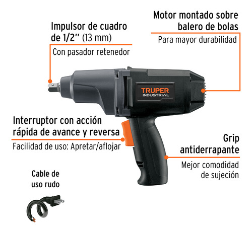 Llave De Impacto 1/2 900 W Industrial Truper Imp-1/2n 11682