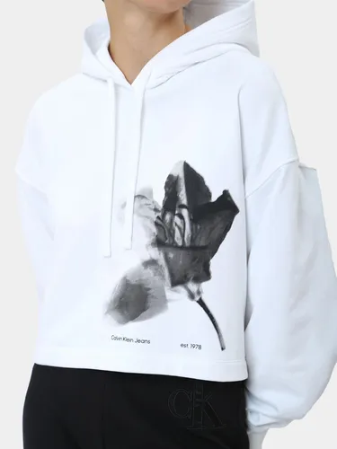 Polerón Con Gorro Flower Graphic Blanco Calvin Klein