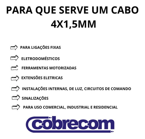 Fio Cabo De Cobre Flexivel Pp 4 Vias 4x1,50mm 60 Metros Cor Da Cobertura Preto
