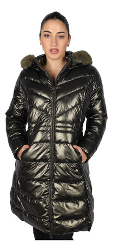 Campera Mujer Larga Capucha Desmontable Interior Piel