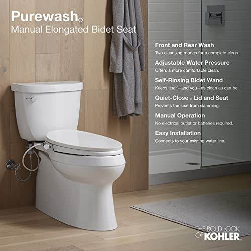 Asiento De Inodoro Manual Alargado Purewash Con Tapa Pulida