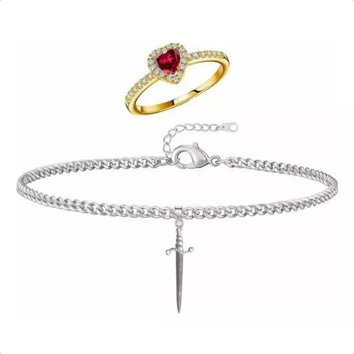 A- Juego De Pulsera De Anillo De Corazón Espada Para Pareja