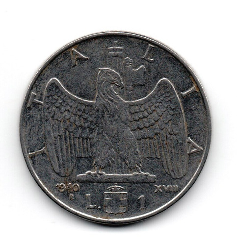 Italia Reino Moneda 1 Lira Año 1940 Km#77a