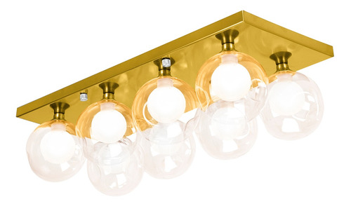 Lustre Octuplo Dourado Harmony Bolinha Ambar 60x25 Cm