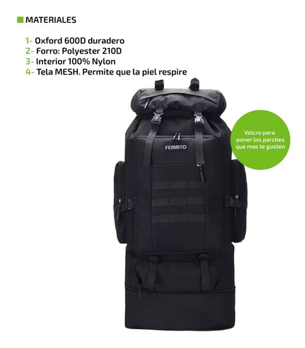 Imagen 4 de 8 de Mochila Tactica Ampliable De Camping 70-100 Litros Mochilero