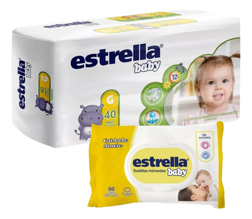 Set Pañales Estrella Baby Hiper Pack + Toallitas Humedas 50u