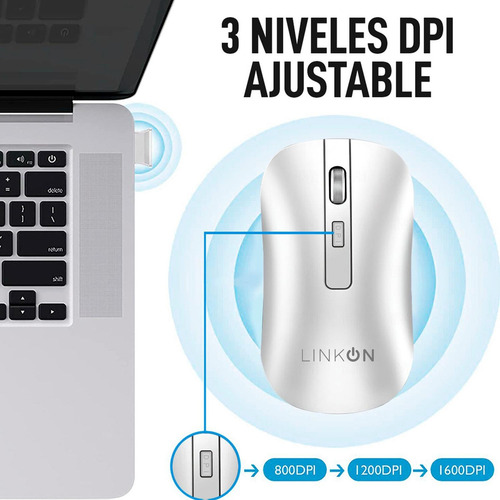 Mouse Inalambrico Dual Bluetooth Usb Recargable Para Mac Windows Color Blanco Linkon