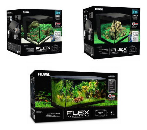 Kit Acuario Fluval Flex Led Concavo 3 Tamaños 34/57/123 Ltrs