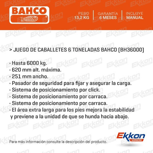 Imagen 2 de 6 de Juego De Caballetes Bahco 6tn Tripode Mecanico Bh36000