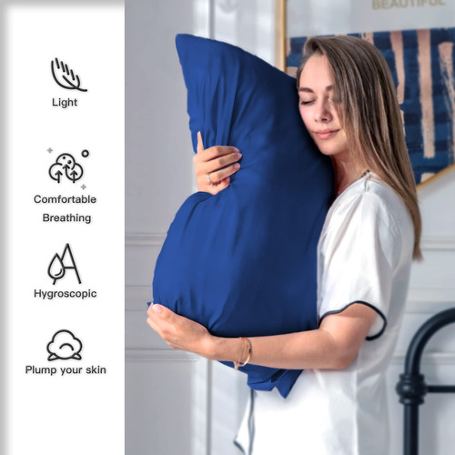 Funda De Almohada De Seda Tamaño King Color Azul Real
