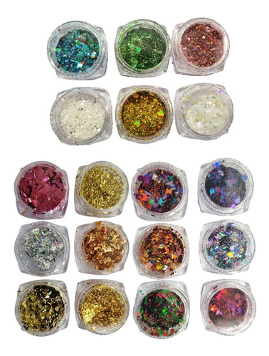 18 Glitter Flocado Com 3x6 Unidades Para Decoração De Unhas Cor Mix-A01
