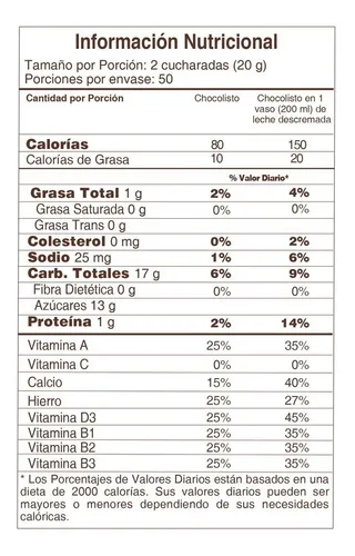 Modificador Chocolisto Tarro X 1000 Gr - g a $33