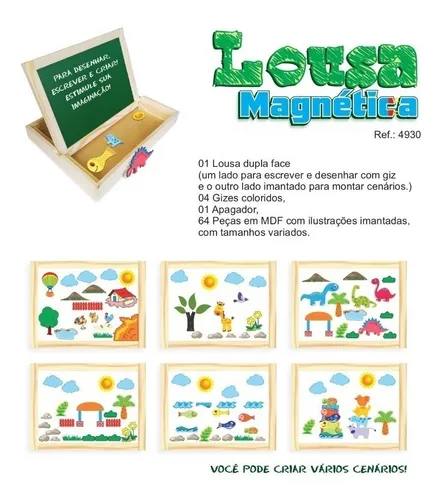 JOGO LOUSA MAGNETICA DUPLA FACE LETRAS E NUMEROS