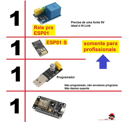 Kit Nodemcu + Rele Esp01 + 8266 Wifi + Programador Masugu Sp
