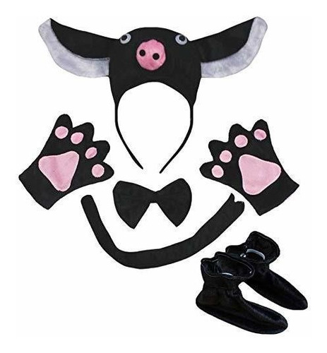 Disfraces Niñas - Petitebella 3d Negro Cerdo Diadema Bowtie 