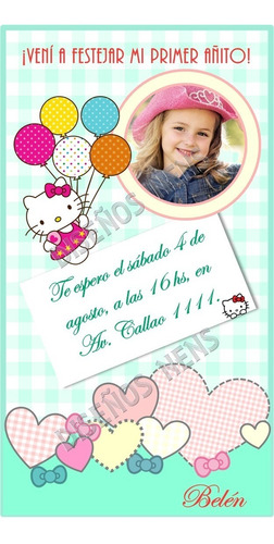 Hello Kitty Tarjeta Invitación Digital Whatsapp Con Foto 
