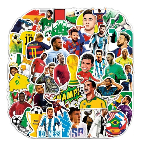 50 Stickers Estrellas Del Futbol - Etiquetas Autoadhesivas