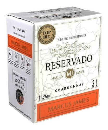Vinho Marcus James Reservado Chardonnay Bag In Box 3 Litros