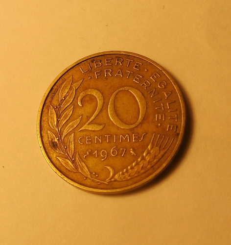 Moneda 20 Céntimos. Francia 1967