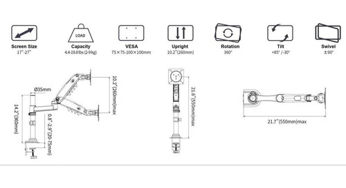 Imagen 6 de 9 de Soporte Ergonómico Monitor De Hasta 9kg (17 27) Con Tubo