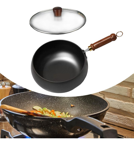 Wok Chino De Gas Hirviendo Con Mango De Tapa De Vidrio