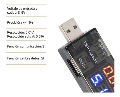 Imagen 4 de 7 de Medidor De Voltaje Digital Tester Amperaje Carga Usb 3 A 9 V