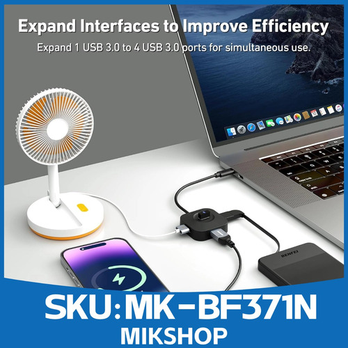 Hub Adaptador Usb Tipo-c 4 En 1 A 4 × Usb 3.0 5gbps Negro