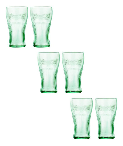 Juego 6 Vasos De Vidrio Coca Cola Vintage 495 Ml Libbey Color Verde